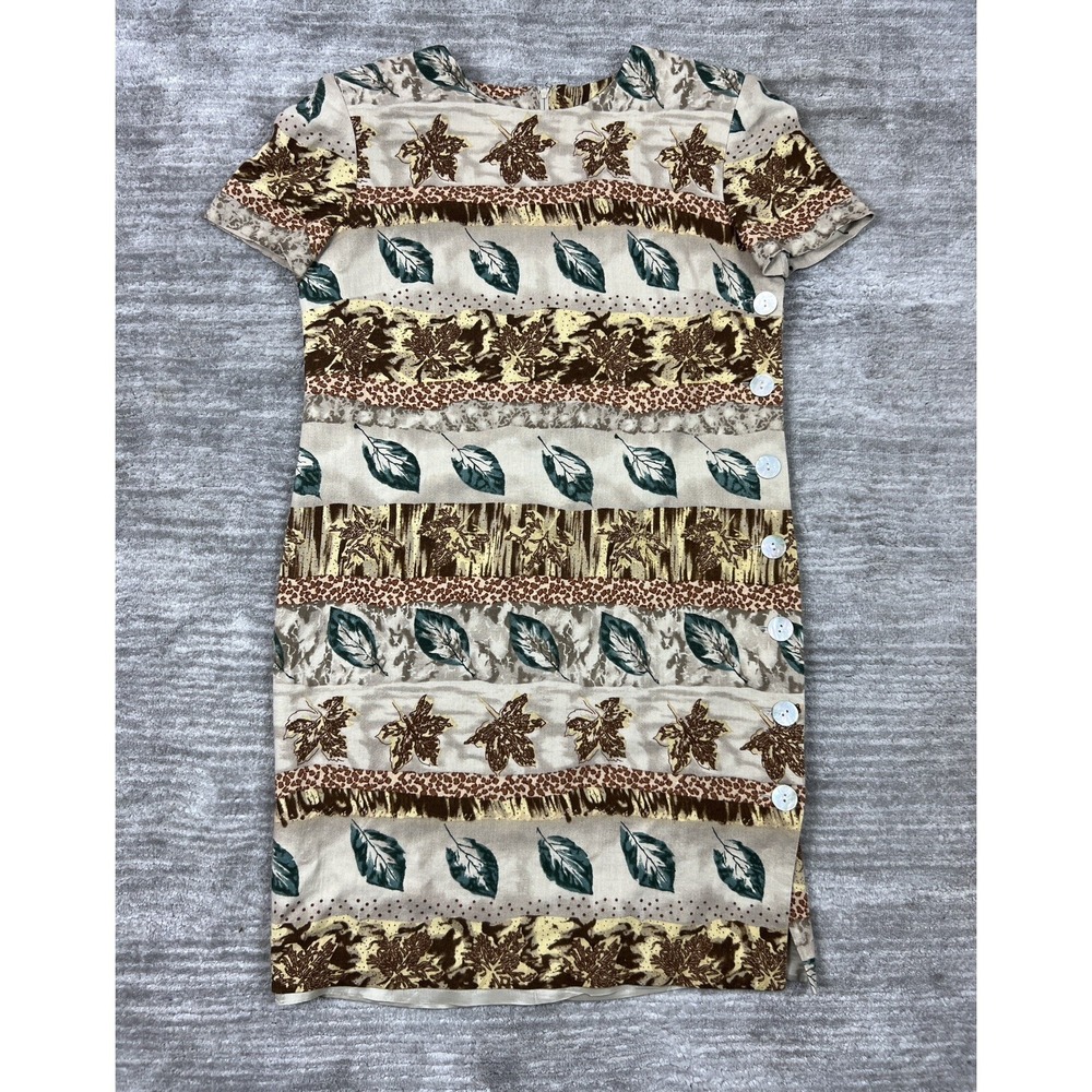 Karin Stevens Womens Dress Size 6‎ Multicolor Leaf Pattern Linen Blend